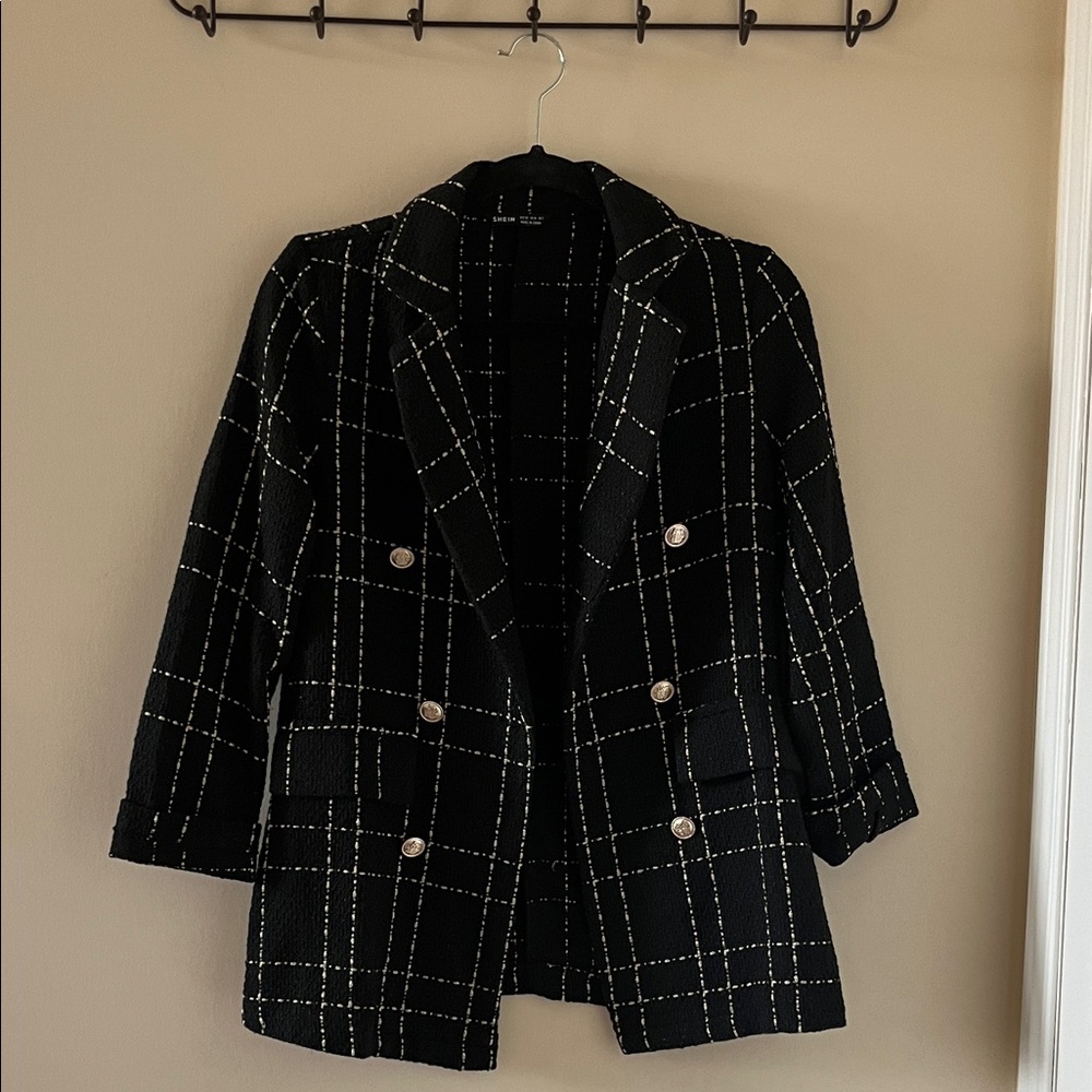 SHEIN Black and White Checkered Blazer